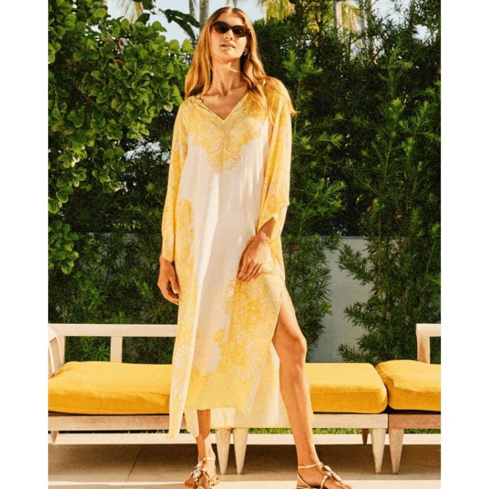 NWT Lilly Pulitzer Tialah Maxi Caftan Cover-Up- Golden Glow Juicy Story Engineer